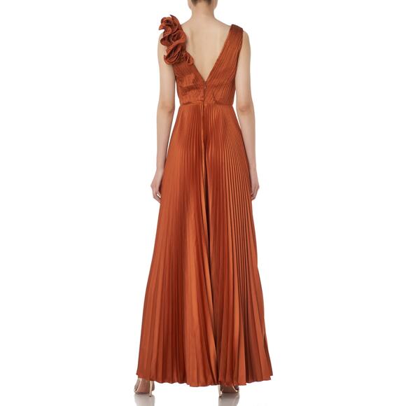 AMUR Aviva Rosette One Shoulder Pleated Gown Copper Size 2 - Picture 2 of 16